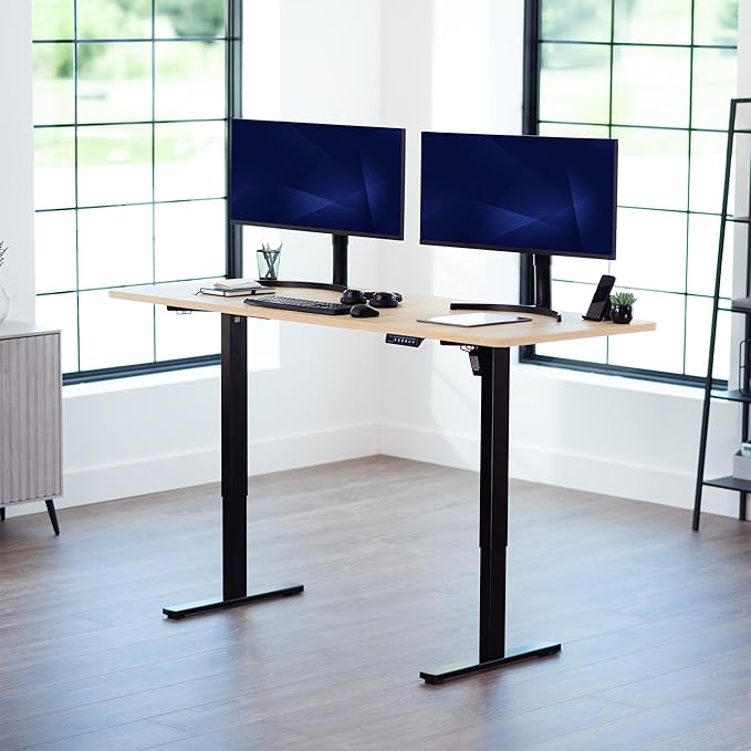 VIVO Electric 71 x 30 in Standing Desk, Memory Height Adjustment, 1B Series, Light Wood Top Black Frame, DESK-KIT-1B7C