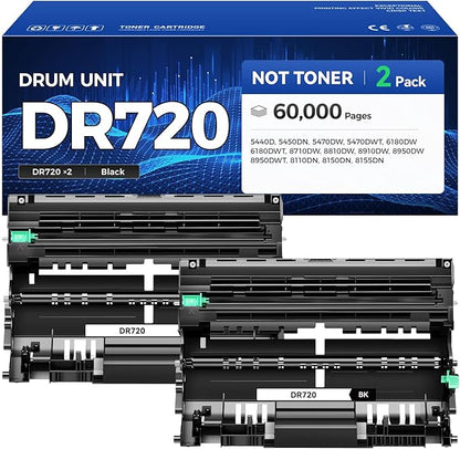 DR720 Drum Unit 2 Pack (Not Toner) Replacement for Brother DR-720 Imaging Drum Kit Compatible with DCP-8155DN 8150DN 8110DN MFC-8950DW 8710DW 8910DW 8810DW HL-6180DW 5450DN 5470DW 5440D Printer Ink