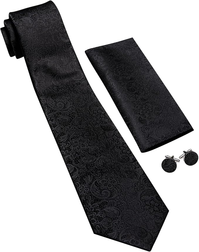 Barry.Wang Tie Sets for Men Silk Solid Necktie Stain Ties Handkerchief Pocket Square Cufflinks Wedding Business Dyed