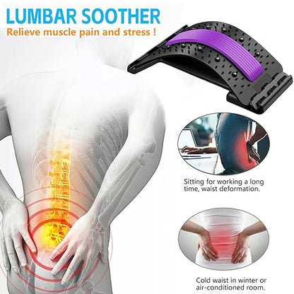 Lumbar Support Board & Back Stretcher - 4-Level Adjustable Cracker for Lower Back Pain Relief, Home Office Use (Purple)