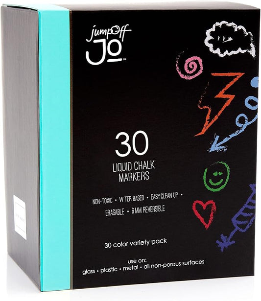 JumpOff Jo – Liquid Chalk Markers – Reversible Chisel and Round Tip – Multi Color (30)