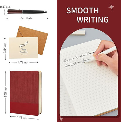 A5 Lined Notebook with Pen & Gift Box 216 Pages PU Leather Journals for Women Men 100GSM Thick Paper College Ruled Notebook for Christmas Gifts,School,Travel,Business,Work,Home Writing (Red)