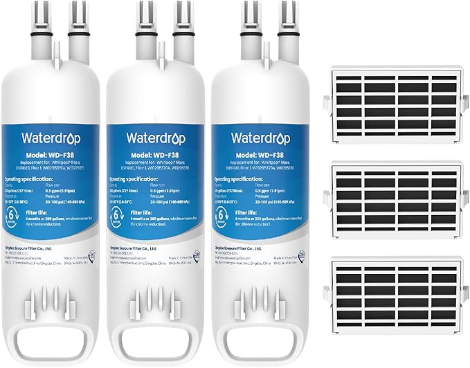 Waterdrop EDR1RXD1 Refrigerator Water Filter Replacement for Everydrop® Filter 1, W10295370A and Air Filter Replacement for Whirlpool® W10311524, FreshFlow AIR 1, 3 Combo