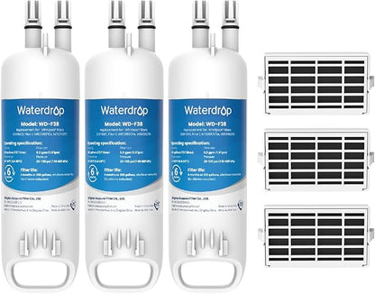 Waterdrop EDR1RXD1 Refrigerator Water Filter Replacement for Everydrop® Filter 1, W10295370A and Air Filter Replacement for Whirlpool® W10311524, FreshFlow AIR 1, 3 Combo