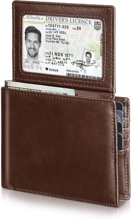 Genuine Leather Wallet for Men Bifold RFID Blocking Wallets with 12 Card Slots, 2ID Window & 2 Cash Pocket - Includes Gift Box (Brown)
