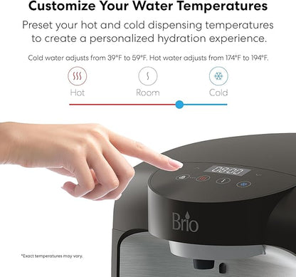 Brio 800 Bottleless Countertop Water Cooler w/ 2-Stage Filtration | Self Cleaning, Digital Display, 3-Temp (Hot Cold & Room Temperature) Filtered Drinking Water Dispenser for Bar Home Kitchen & Office