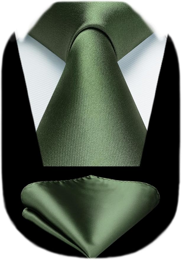 HISDERN Mens Solid Color Ties Formal Satin Necktie and Pocket Square Set Classic Wedding Business Tie & Handkerchief