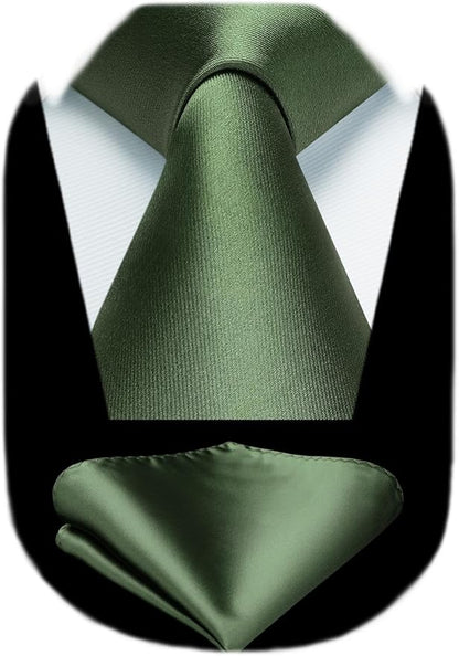HISDERN Mens Solid Color Ties Formal Satin Necktie and Pocket Square Set Classic Wedding Business Tie & Handkerchief