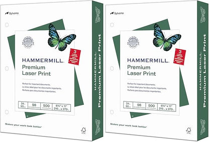 Hammermill Premium Laser Print Paper, Letter Size, 24lb, 98 Bright, 1000 Sheets (Pack of 2)