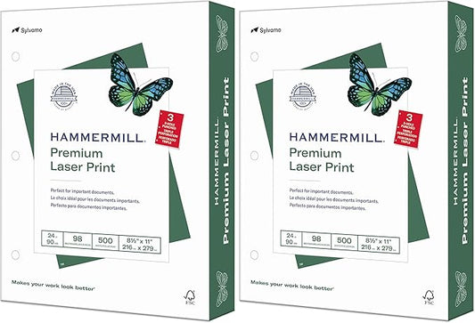 Hammermill Premium Laser Print Paper, Letter Size, 24lb, 98 Bright, 1000 Sheets (Pack of 2)