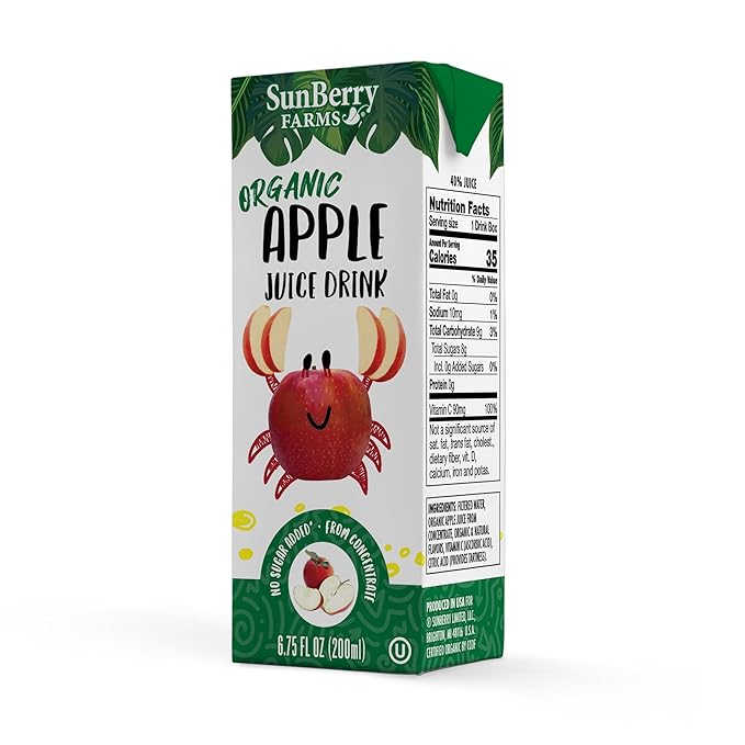 Sunberry Farms Organic Variety Pack Juice Boxes 6.75 fl oz (36 Pack) | Apple, Fruit Punch & Grape | USDA Organic Kids Drinks | No Artificial Flavors or Colors | Lunch Box Ready | Shelf-Stable