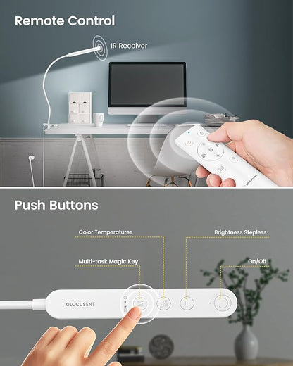Glocusent 38 LED Clip On Light: 5W Eye Caring Book Lights for Reading at Night - 5 Color & 5 Brightness with a Remote, 30-Min Auto Off Timer, Multi-Purpose Clip Lamp for Bed Reading/Studying/Working