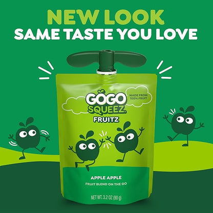 GoGo squeeZ Applesauce and Fruit Puree, Apple Apple, 3.2 oz (Pack of 48), Unsweetened Fruit Snacks for Kids, Gluten Free, Nut Free and Dairy Free, BPA Free Pouches (Packaging May Vary)
