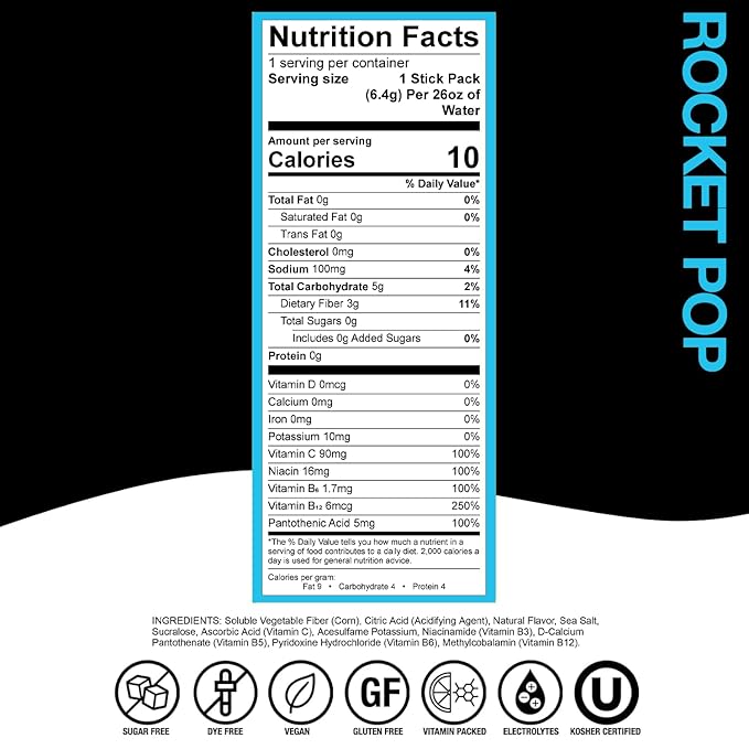 Devotion Nutrition HydroFLEX Water Flavoring Packets – Sugar-Free Hydration with Vitamins & Electrolytes – Dye-Free, Gluten-Free (Rocket Pop) 12-Pack Drink Mix