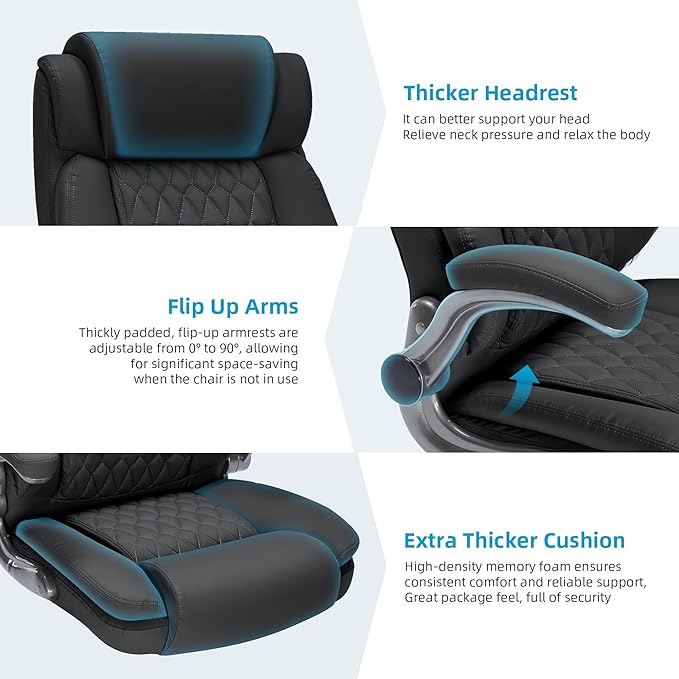 Large High Back Office Chair with Flip Arms- Executive Desk Chair with Locking Wheels, Adjustable Lumbar Support, Ergonomic Synthetic Leather Computer Chair Prevents Cats Scratching