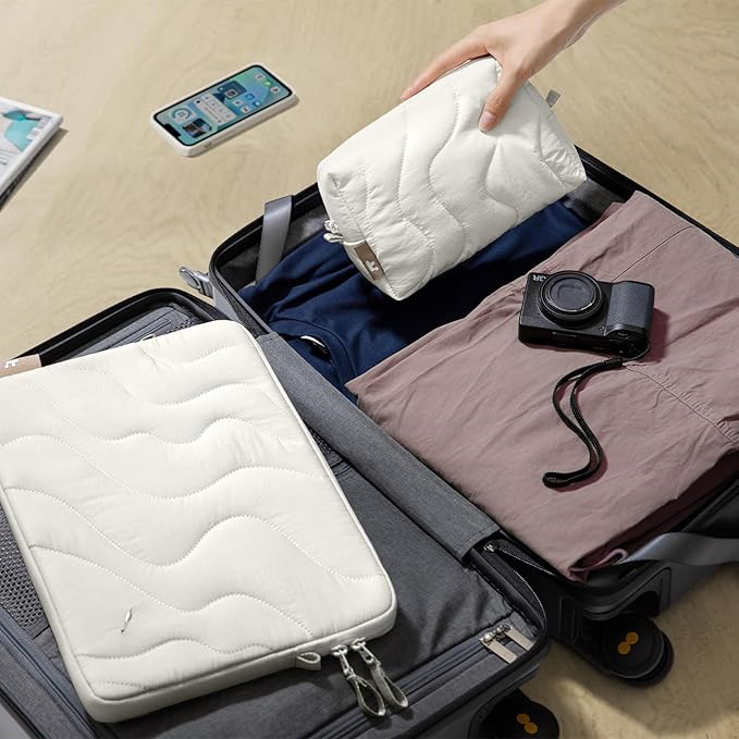 tomtoc 360 Protective Puffy Laptop Sleeve Set for 15-inch MacBook Air M4/A3241 2025, M3/A3114, M2/A2941, Quilted Soft Puffer Bag with a Tech Pouch for 15-inch Surface Laptop 7(Copilot+ PC)/6/5/4/3