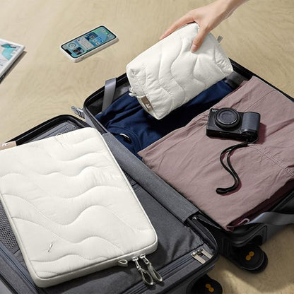tomtoc 360 Protective Puffy Laptop Sleeve Set for 13-inch MacBook Air M4/A3240 2025, M3/A3113, M2/A2681, 13-inch MacBook Pro, Quilted Soft Puffer Bag with Tech Pouch for 13-inch Surface Pro Copilot+PC