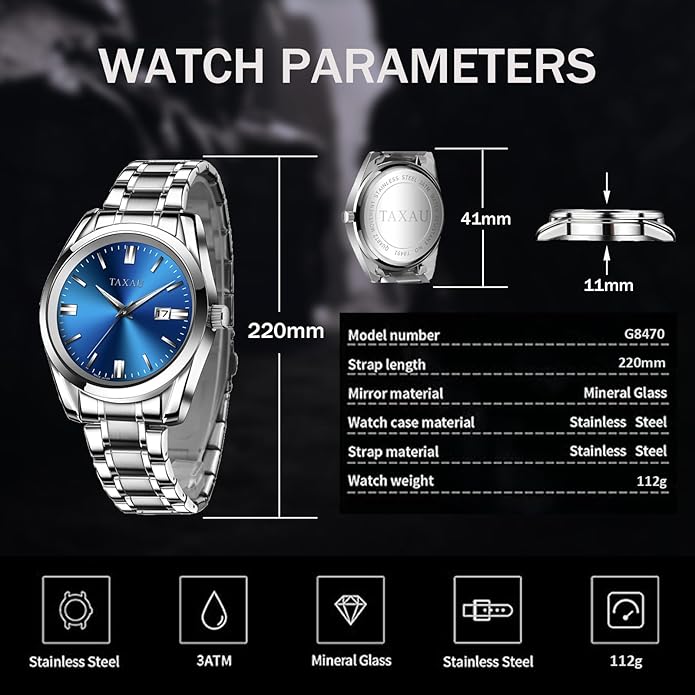 Mens Silver Watch Luxury Minimalist Dress Watch Classic Waterproof Watches for Men Analog Quartz Stainless Steel Men's Wrist Watches with Date Luminous Relojes para Hombres