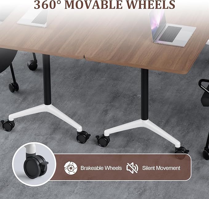 Folding Conference Table Modern Large Mobile Meeting Table Rolling Conference Room Tables with Wheels Seminar Tables for Office Training Classroom (10, Walnut, 63" D X 19.7" W X 29.5" H)