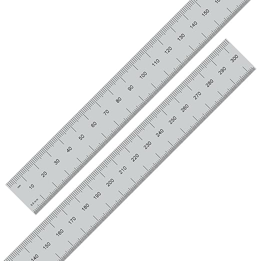 PEC Tools 12"/300mm Rigid Metal Ruler, High-Quality Machinist Ruler, Satin Chrome Finish, Decimal/Metric Graduation (1/10", 1/50", 1mm, 0.5mm) Suitable for CNC Operators and Engineers, Made in USA