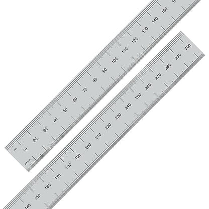 PEC Tools 12"/300mm Rigid Metal Ruler, High-Quality Machinist Ruler, Satin Chrome Finish, Decimal/Metric Graduation (1/10", 1/50", 1mm, 0.5mm) Suitable for CNC Operators and Engineers, Made in USA