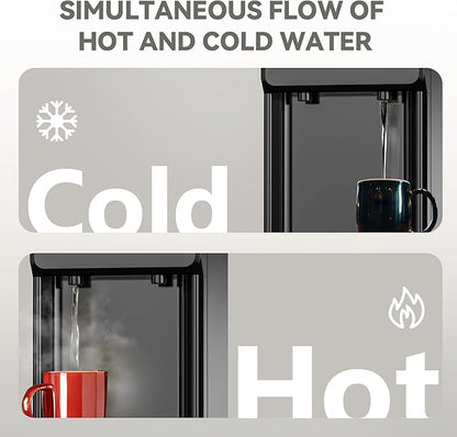 Euhomy Hot & Cold Water Dispenser, Top Loading Water Dispenser for 3 or 5 Gallon Bottles, Top Loading Hot & Cold Water Dispensor with Child Safety Lock, for Office, Home