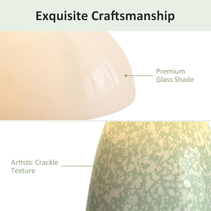 11" Mushroom Table Lamp, Small Ceramic Desk Bedside Lamp with Touch Control 3-Way Dimmable & Glass Shade, Modern Nightstand Lamp for Living Room Bedroom Home Office Crackle Texture Decor-Green