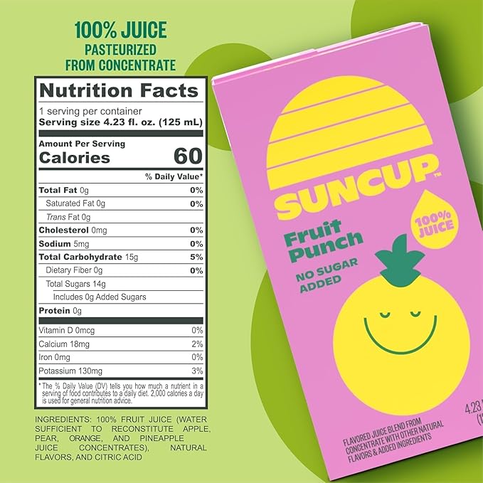 SunCup Juice - Fruit Punch (40 Pack) 4.23 oz Juice Box with Straw | 100% Fruit Punch Blend for Kids, Bulk Pack for School Lunches, Snacks, Parties, Classrooms, Home Use, Sports, and On-the-Go Drinks