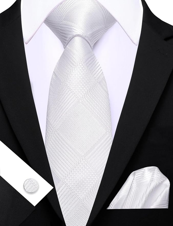 Barry.Wang Tie Sets for Men Silk Solid Necktie Stain Ties Handkerchief Pocket Square Cufflinks Wedding Business Dyed