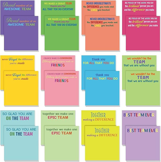 Yinder 24 Pcs Inspirational Sticky Notes Christmas Stocking Stuffers Motivational Sticky Notes Pad Employee Appreciation Gift Bulk for Teacher Nurse Coworker Office 3 x 3'' (Thank You,Bright)