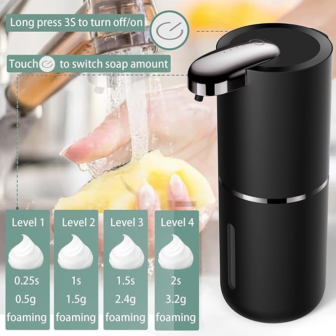 2 Pack Automatic Soap Dispenser, Touchless Foam Soap Dispenser Dispenser Electric Wall Mounted Motion Sensor Waterproof Dispenser Pump for Thin & Thick Liquid(Black)