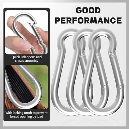 200PCS M5 Spring Snap Hook Carabiner, Heavy Duty Galvanized Steel Carabiner Clip, 220LBS Holding Capacity Spring Clips for Hammock Swing Outdoor Travel