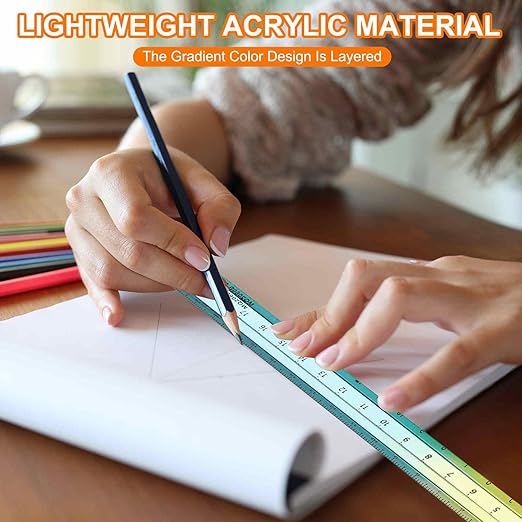 HARFINGTON Acrylic Clear Straight Rulers 30cm Metric Transparent Gradient Three-Dimensional Plastic Ruler Square Cube Measuring Tool for Classroom Office, Orange