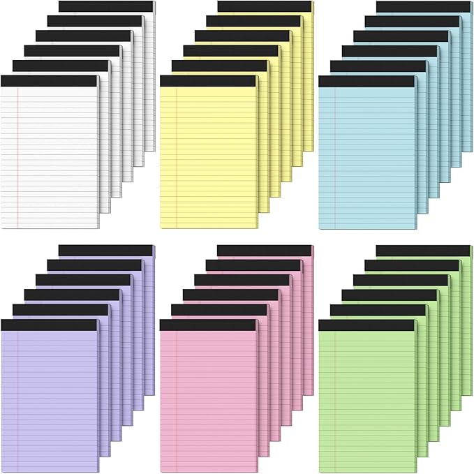 36 Pack Note Pads 5x8, Narrow Ruled Legal Pad, Multicolor Small Writing Pads, 30 Sheet/notepad,Colored Legal Pads, Pink Lined Notepad, Purple Notepads, Perforated Lined Note Pads for Study, Office, To-Do Lists