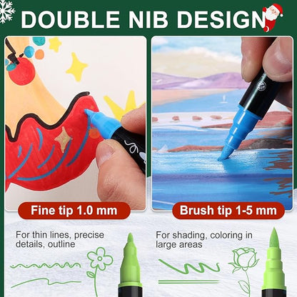 80 Colors Acrylic Paint Markers - Waterproof Dual Tip Acrylic Paint Pens with Brush & Fine Tip Professional Marker Set Scrapbook Markers for Paper Rock Wood Fabric Glass Ceramic and DIY Crafts