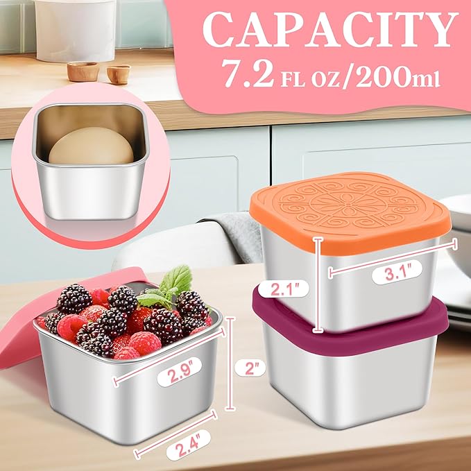 Stainless Steel Snack Containers for Kids,7.2oz Easy Open Leak Proof Reusable Snack Box Container with Lids,Small Lunch Containers for Meal Prep,School,Picnic and Travel-3Pack