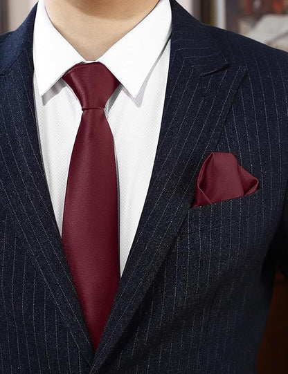 PenSee Men's Tie Set Solid Pure Color 3.15" (8CM) Classic Formal Plain Necktie and Pocket Square Set For Men