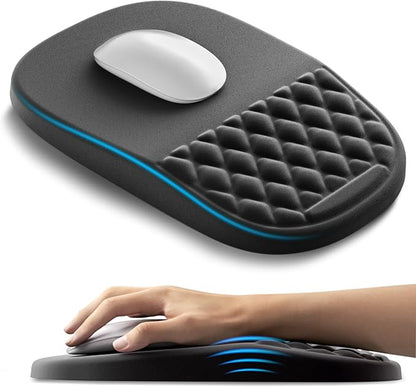 AUEDROT Ergonomic Mouse Pad with Wrist Rest 2 in 1 Mousepad with Wrist Support, Memory Foam Desk Mouse Mat with Massage Nubs & Gel PU Non-Slip Base, Suitable for Office & Gaming, Black