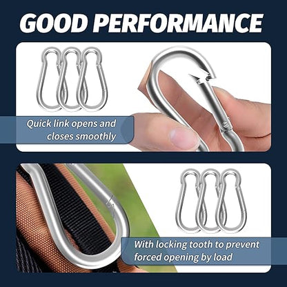 12PCS M4 Spring Snap Hook Carabiner, 1.57 Inch Small Carabiner Clip, Silver Heavy Duty Galvanized Steel Spring Clip, Quick Link Key Chain for Swing Hammock Gym Outdoor, 120LBS Holding Capacity
