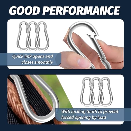 200PCS M4 Spring Snap Hook Carabiner, 1.57 Inch Small Carabiner Clip, Heavy Duty Galvanized Steel Spring Clip, Quick Link Key Chain for Swing Hammock Gym Outdoor, 120LBS Holding Capacity