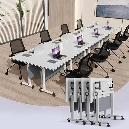 Conference Table, Foldable Conference Room Tables with Silent Wheels, Folding Modular Seminar Meeting Tables, Modern Rectangle Training Table for Office, Boardroom (4, Grey2, 61.0)