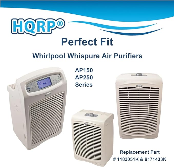 HQRP HEPA Filter Set compatible with Whirlpool Whispure AP150, AP250, AP25030K, APR25130L, APR25530L, AP15030H, parts 1183051K 8171433K (Small) Replacement