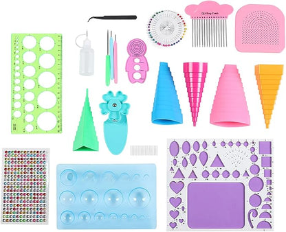SparkFeng Handmade Paper Quilling Tool Kit, DIY Paper Craft Rolling Kit with Tweezers Beads Needle and Templates, Filigree Paper Craft Accessories for Card Making Scrapbooking Decoration