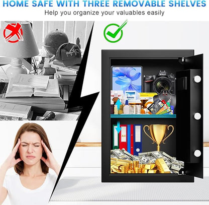 3.0 Cuft Large Biometric Safe Box, Personal Safes for Home Use Fire and Water Proof with Fingerprint Lock, Fireproof Safe with Fireproof Waterproof Bag, Security Safety Box for Home Office