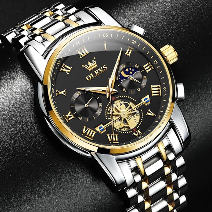 OLEVS Watches Men Waterproof Luxury Big Face Mens Watch Stainless Steel Quartz Analog Dress Watches for Men Luminous Multifunction Man Watch Relojes De Hombre
