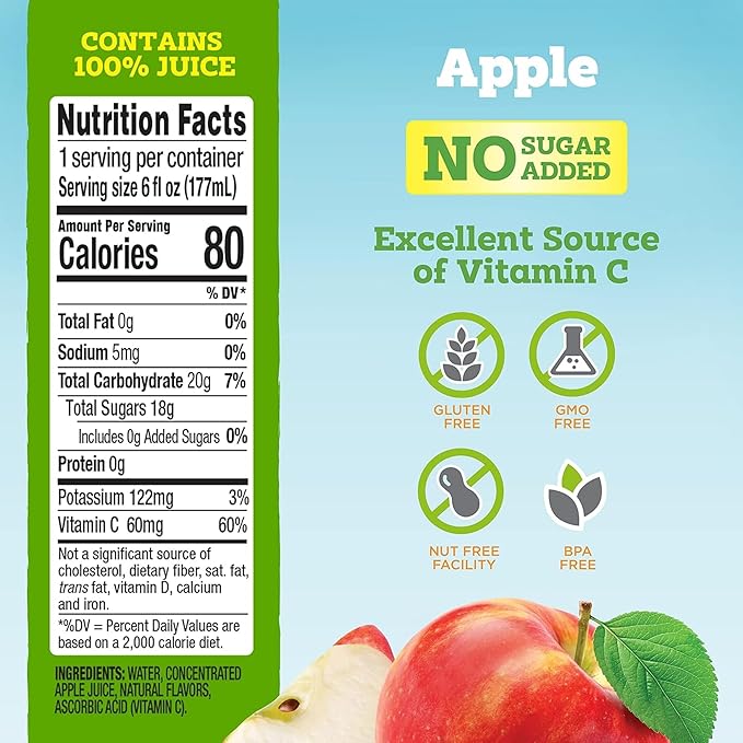 good2grow 100% Apple Juice for Kids - Apple Juice Bottles Bulk 24 Pack, Reusable Bottle, No Sugar Added, Good Source of Vitamin C - 6 fl oz, Pack of 24 (Spill Proof Tops Not Included)