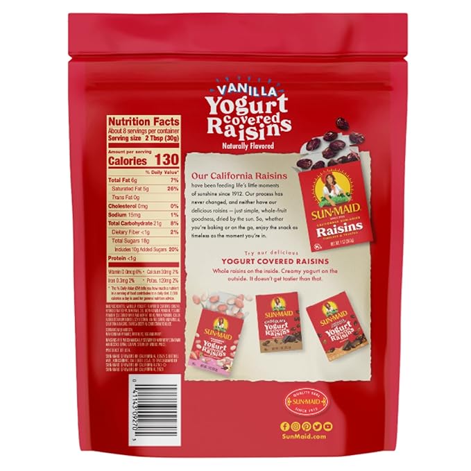Sun-Maid Vanilla Yogurt Coated Raisins - (12 Pack) 8 oz Resealable Bag - Yogurt Covered Dried Fruit Snack for Lunches and Snacks
