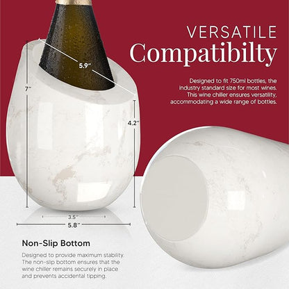 Homeries Marble Wine Chiller Bucket - Wine & Champagne Cooler for Parties, Dinner – Keep Wine & Beverages Cold, Wine Chillers for Bottles – Holds Any 750ml Bottle (Gloss White)