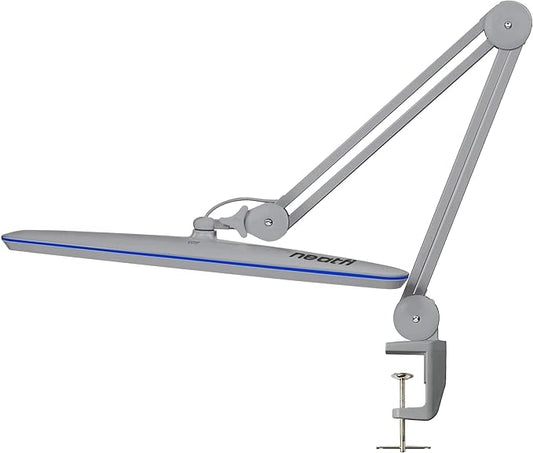Neatfi XL LED Desk Lamp with Clamp – 2,200 Lumens, 23” Wide, Dimmable Task Light for Office, Study, Crafting & Nail Techs (Non-CCT with Clamp, Silver)