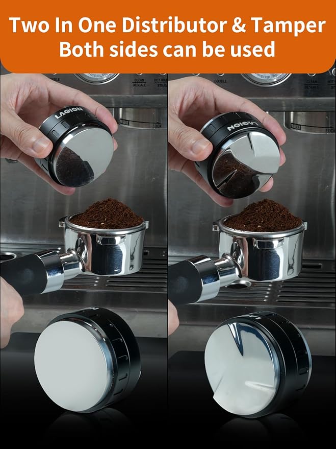 53.3mm Coffee Distributor and Tamper, Espresso Machine Accessories, Adjustable Depth Espresso Distribution Tool, Barista Grade Coffee Ground Leveling, Compatible with Breville 54mm Portafilter